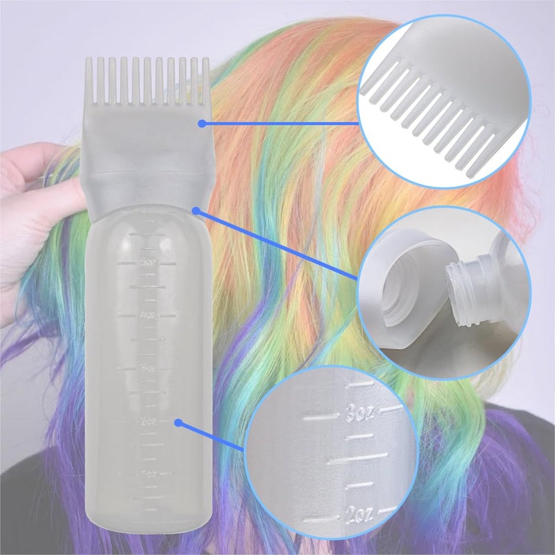 FZWONVUC 4 Pack Root Comb Applicator Bottle, Hair Oil Comb Applicator for Hair Dye, Shampoos, Salons (White+Pink) - Image 3